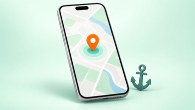 iPhone mockup illustrating a fixed virtual location