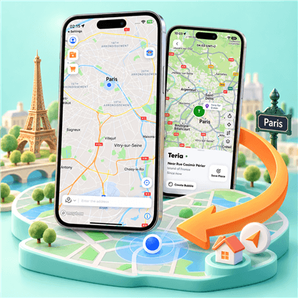 Illustration of restoring your real location with AnyTo and Life360 maps