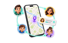 Connected Circle members around an iPhone map