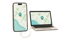 iPhone mockup connected to a laptop to change its location