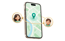 iPhone mockup with contacts illustrating continued location sharing