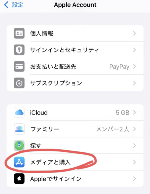 「メディアと購入」をタップ
