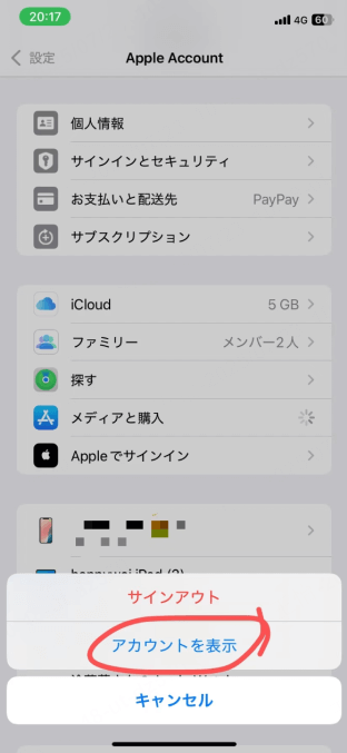 「アカウントを表示」をタップ 
