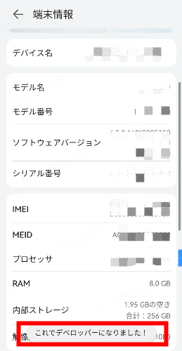 開発者向けオプションの設定　完成