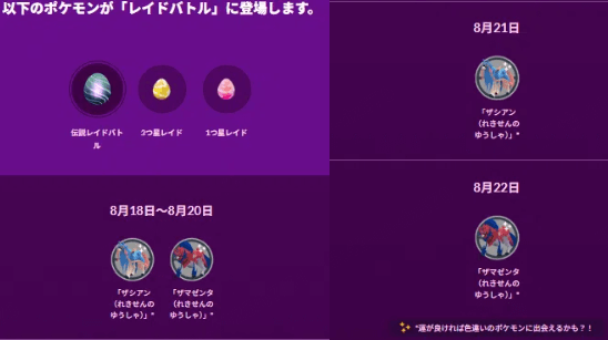 ザシアン＆ザマゼンタ レイドバトル情報