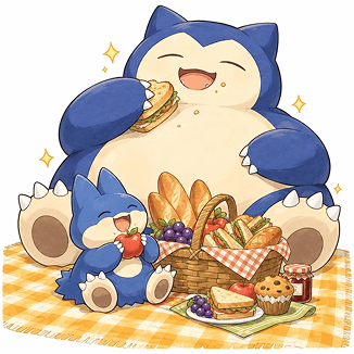 卡比獸享用美食的主題插畫